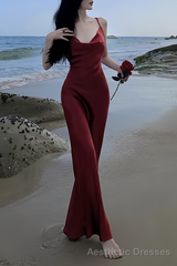 Sexy Mermaid Straps Backless Burgundy Prom Dress 21th Birthday Outfits