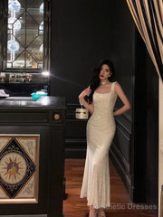 Sexy Mermaid Straps White Lace Prom Dresses Birthday Outfits