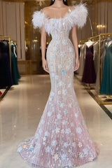 Sexy Mermaid Sweetheart Pink Lace Long Floral Evening Prom Dresses Party Dresses