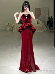 Sexy Mermaid Sweetheart Red Floor Length Evening Dress Prom Dresses