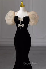 Sexy Mermaid Velvet Party Dresses Black Evening Prom Dresses