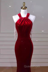 Sexy Mermaid Velvet Party Dresses Red Evening Prom Dresses