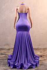 Sexy Purple Mermaid Prom Dresses Heavily Beading Women Evening Dresses Halter Neck