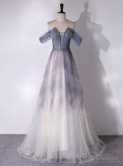 Sexy Purple Tulle Sequins Beading Prom Dress