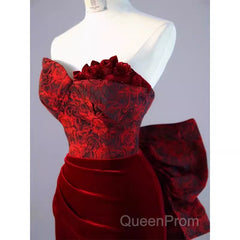 Sexy Sheath Long Senior Burgundy Velvet Evening Prom Dresses Formal Dresses