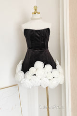 Sexy Sheath Strapless Velvet Black Holiday Dresses Travel Vacation Dresses Short Birthday Dresses