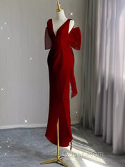 Sexy Sheath V Neckline Long Senior Red Evening Prom Dresses Formal Dresses
