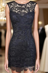 Sheath Bateau Backless Short Homecoming Navy Blue Lace Mother Of The Bride Dresses