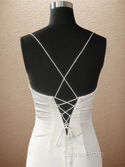 Sheath/Column Spaghetti Straps Sweep Train Elastic Woven Satin Evening Prom Dresses With Leg Slit