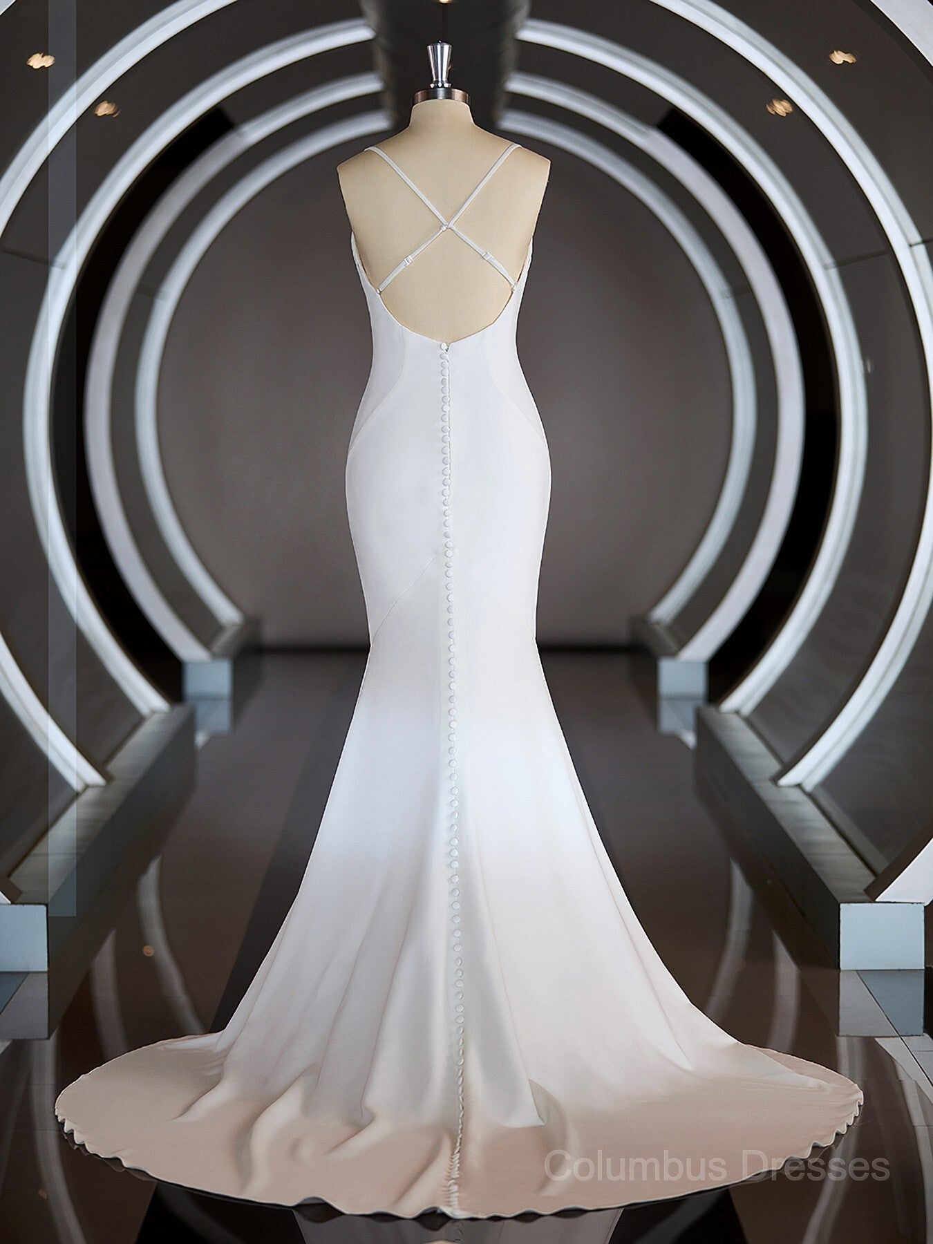 Wedding Dresses Simple Elegant, Sheath/Column Square Court Train Stretch Crepe Wedding Dresses with Ruffles