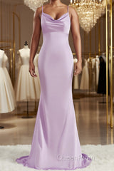 Sheath/Column Square Sweep Train NS Elastic Woven Satin Bridesmaid Dresses