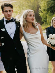 Sheath/Column Straps Court Train Elastic Woven Satin Wedding Dresses