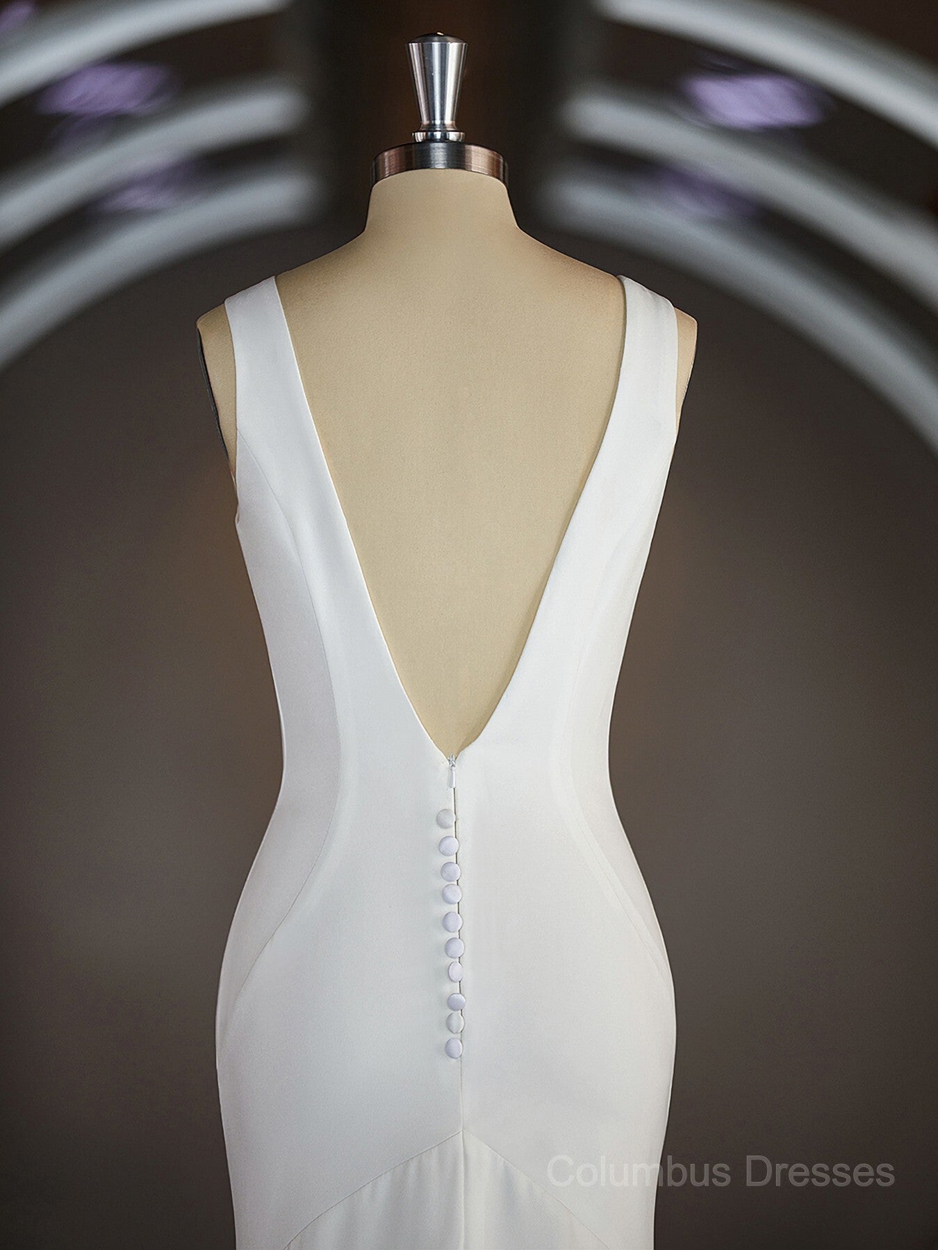 Wedding Dress Classic Elegant, Sheath/Column V-neck Sweep Train Stretch Crepe Wedding Dresses with Ruffles