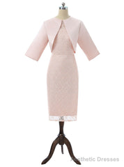 Sheath Knee Length Pink Mother Of The Bride Dresses With Jacket