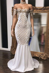Sheath Long Mermaid Evening Prom Dresses With Appliques
