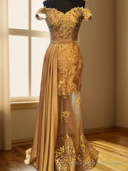 Sheath Off-the-Shoulder Ruffles Sweep Train Elastic Woven Satin Dress