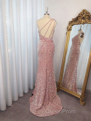 Sheath One-Shoulder Sequin Sweep Train Velvet Sequins Dresses