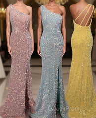 Sheath One-Shoulder Sequin Sweep Train Velvet Sequins Dresses