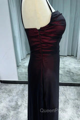 Sheath Spaghetti Straps Tulle Long Evening Prom Dresses With Silt