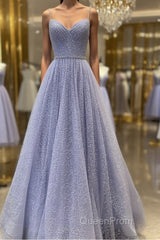 Shiny A Line V Neck Purple Lace Evening Prom Dresses, A Line V Neck Purple Lace Formal Evening Dresses