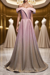 Shiny Off Shoulder Pink Ombre Evening Prom Dresses, Pink Ombre Formal Graduation Evening Dresses