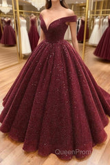 Shiny Off the Shoulder Burgundy Evening Prom Dresses, Dark Wine Red Off Shoulder Long Formal Evening Dresses