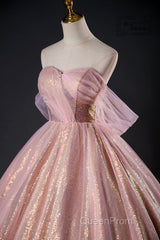 Shiny Tulle Sequins Long Evening Prom Dresses, Beautiful Pink Formal Dresses Sweet 16 Dresses