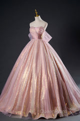 Shiny Tulle Sequins Long Evening Prom Dresses, Beautiful Pink Formal Dresses Sweet 16 Dresses
