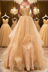 Shiny V Neck Backless Golden Long Evening Prom Dresses, Backless Golden Formal Dresses, Golden Evening Dresses