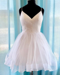 Shiny V Neck Short Blue Green White Evening Prom Dresses, Shiny Short V Neck Formal Homecoming Dresses