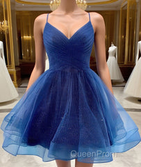 Shiny V Neck Short Blue Green White Evening Prom Dresses, Shiny Short V Neck Formal Homecoming Dresses