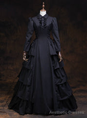Shop Designer Black Long Sleeve High Neck Rococo Baroque Vintage Gown Dress