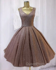 Short Ball Gown Evening Prom Homecoming Dresses Sequins V Neck