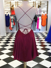 Short Burgundy Backless Evening Prom Dresses, Short Burgundy Backless Formal Graduation Homecoming Dresses