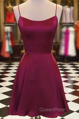 Short Burgundy Backless Evening Prom Dresses, Short Burgundy Backless Formal Graduation Homecoming Dresses