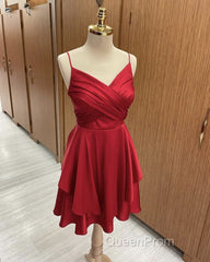 Short Burnt Orange Satin Cocktail Dresses V-neck Semi Formal Dresses