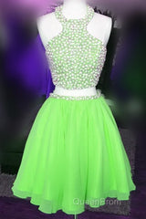 Short Candy Pink Homecoming Dresses Pearl Beaded Halter