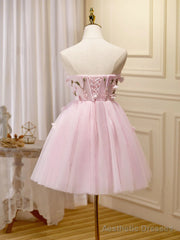 Short Pink Floral Prom Dresses, Short Pink Floral Formal Homecoming Dresses