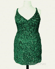 Short Plus Size Burgundy Sequin Dresses