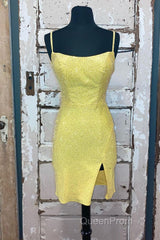 Short Tight Yellow Homecoming Dresses,Crystal Beaded Semi Formal Dresses