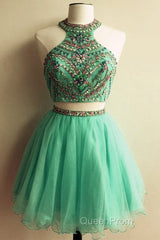 Short Two Piece Evening Prom Dresses Beaded Top