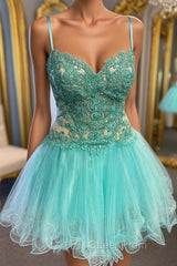 Short V Neck Mint Green Lace Evening Prom Dresses, Short Mint Green Lace Formal Homecoming Dresses