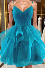 Short V Neck Puffy Evening Prom Dresses, Short V Neck Formal Homecoming Dresses