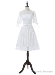 Short Wedding Dresses A-line Half Sleeves Short Lace Beach