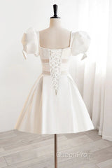 Short White Beaded Evening Prom Dresses, Short White Beaded Formal Homecoming Dresses