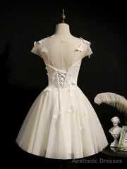 Short White Prom Dresses with Butterfly, Short White Formal Homecoming Dresses