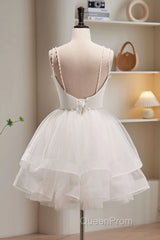 Short White Tulle Evening Prom Dresses, Short White Tulle Homecoming Graduation Dresses