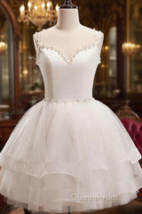 Short White Tulle Evening Prom Dresses, Short White Tulle Homecoming Graduation Dresses