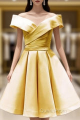 Short Yellow Homecoming Dresses Satin Off The Shoulder
