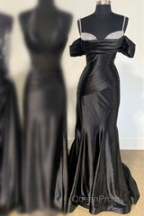 Silver Cold Sleeves Beaded Ruched Mermaid Evening Prom Dresses